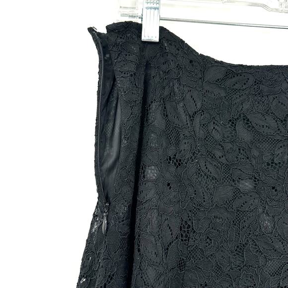 Halogen Size 10 Skirt Black Layered Lacey Crocheted Midi Flare Basic Casual Work - Picture 4 of 5